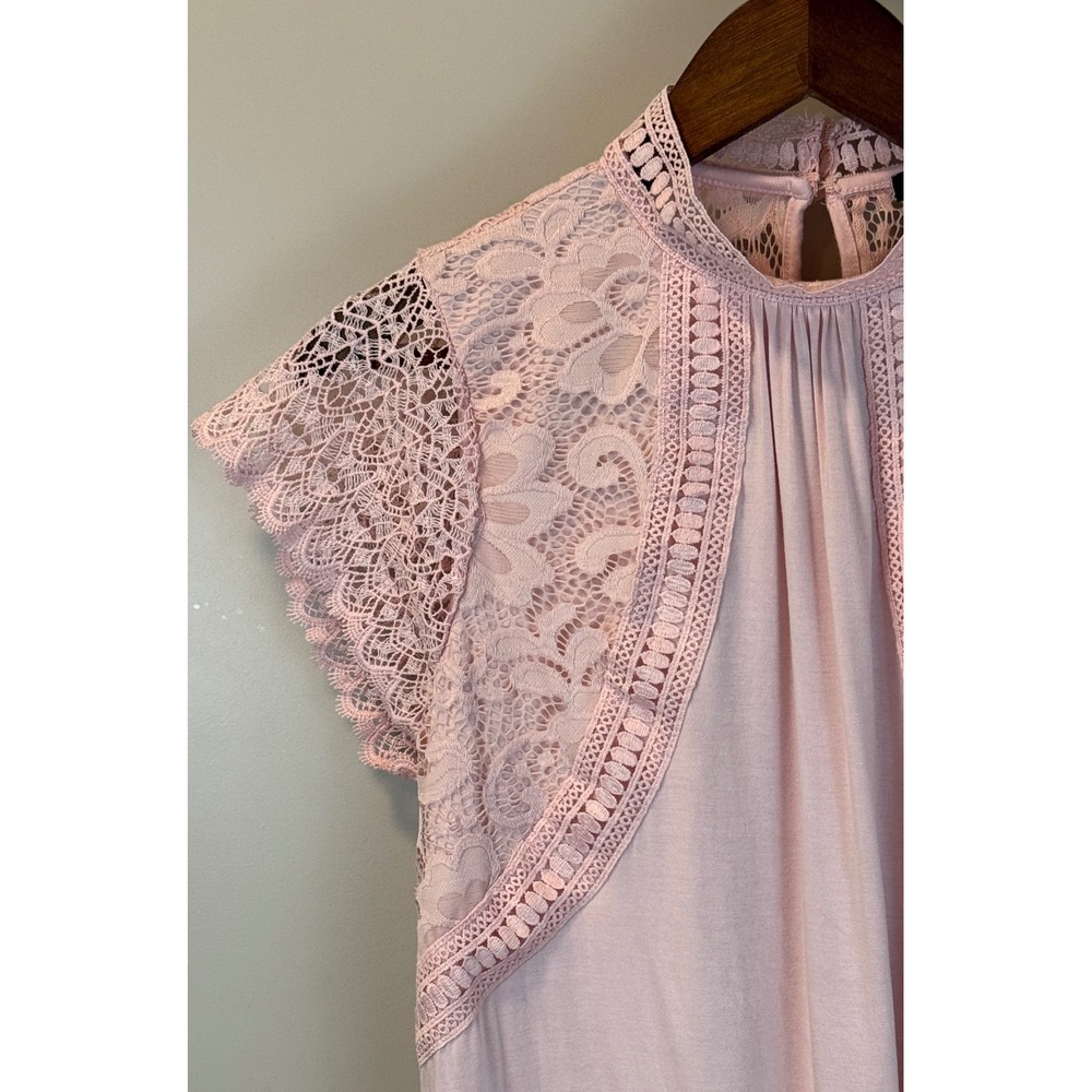 Cable‎ & Gauge Boho Pink Lace Sleeve Sz Medium Romantic Blouse Valentines - Picture 2 of 8